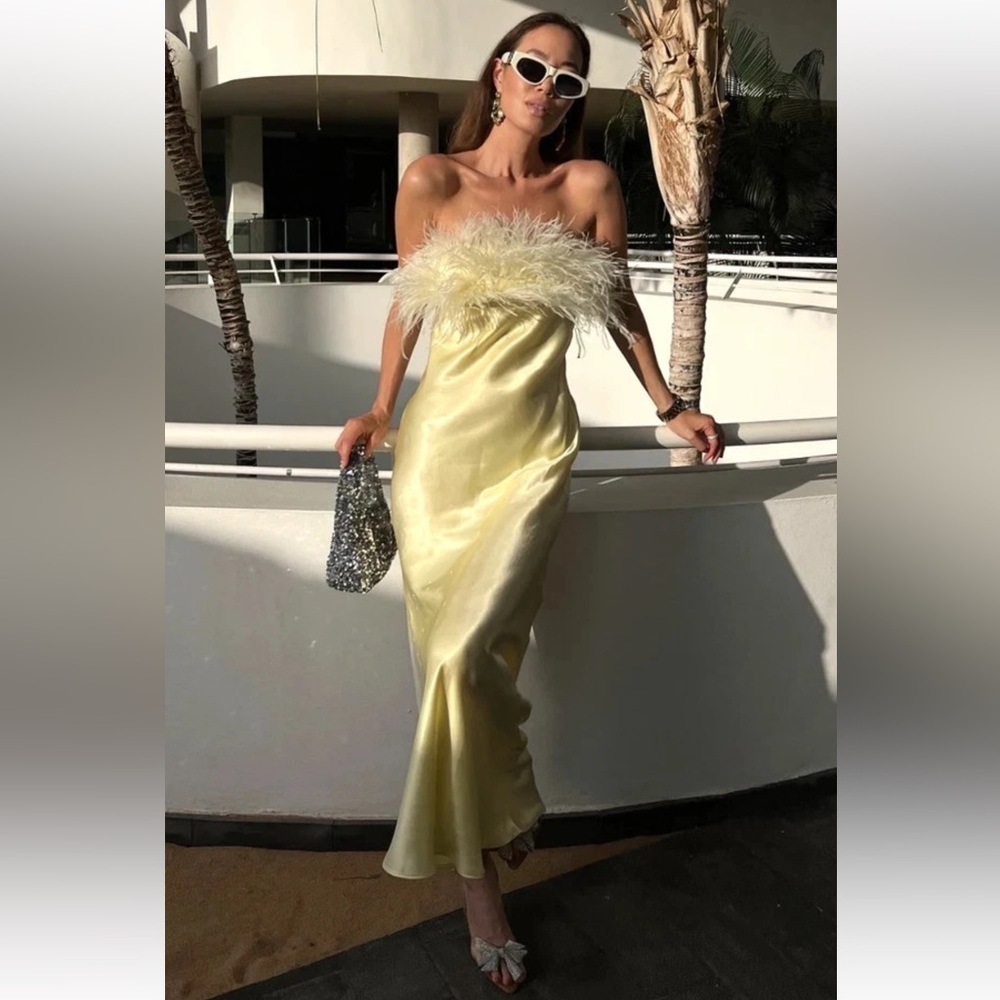 ZARA FEATHERED SATIN MIDI DRESS SIE M - Picture 7 of 16